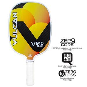 Vulcan V910 16mm Hybrid Pickleball Paddle Yellow Quatro Carbon Fiber NEW $220